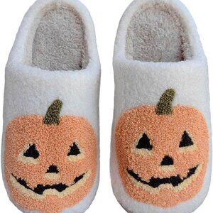 Halloween Pumpkin Slippers for Men Women Fuzzy Memory Foam Indoor Outdoor